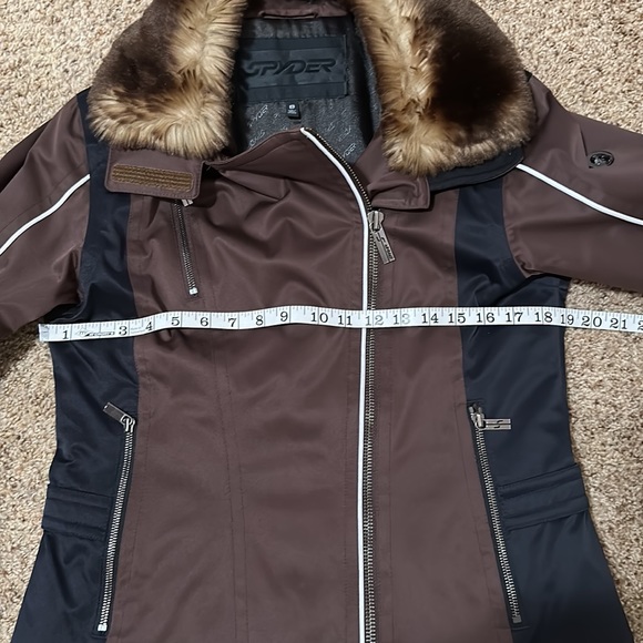 SPYDER Y2K BROWN & BLACK FAUX FUR COLLAR MOTO SKI JACKET COAT SIZE 8 - Picture 10 of 17
